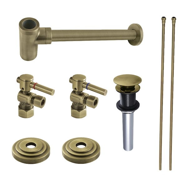 Plumbing Sink Trim Kit with Bottle Trap and Drain No Overflow, Antique Brass